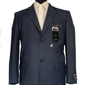 TESSORI ITALIAN BLAZERS TS SUPER 150'S NAVY CHECK 42R 46R DESIGN IN ITALY